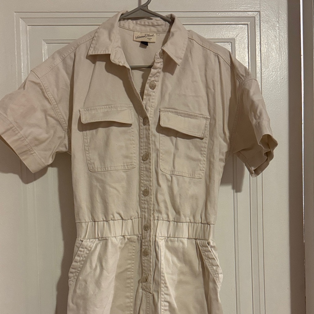Beige Button-Up Jumpsuit